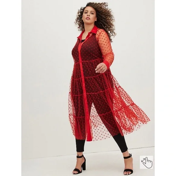NWT TORRID Kimono - Button Front Mesh Red Hearts - Picture 2 of 9